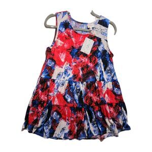 LULAROE SMALL Eliana Babydoll Tiered Sleeveless Top Red White Blue NEW! Floral